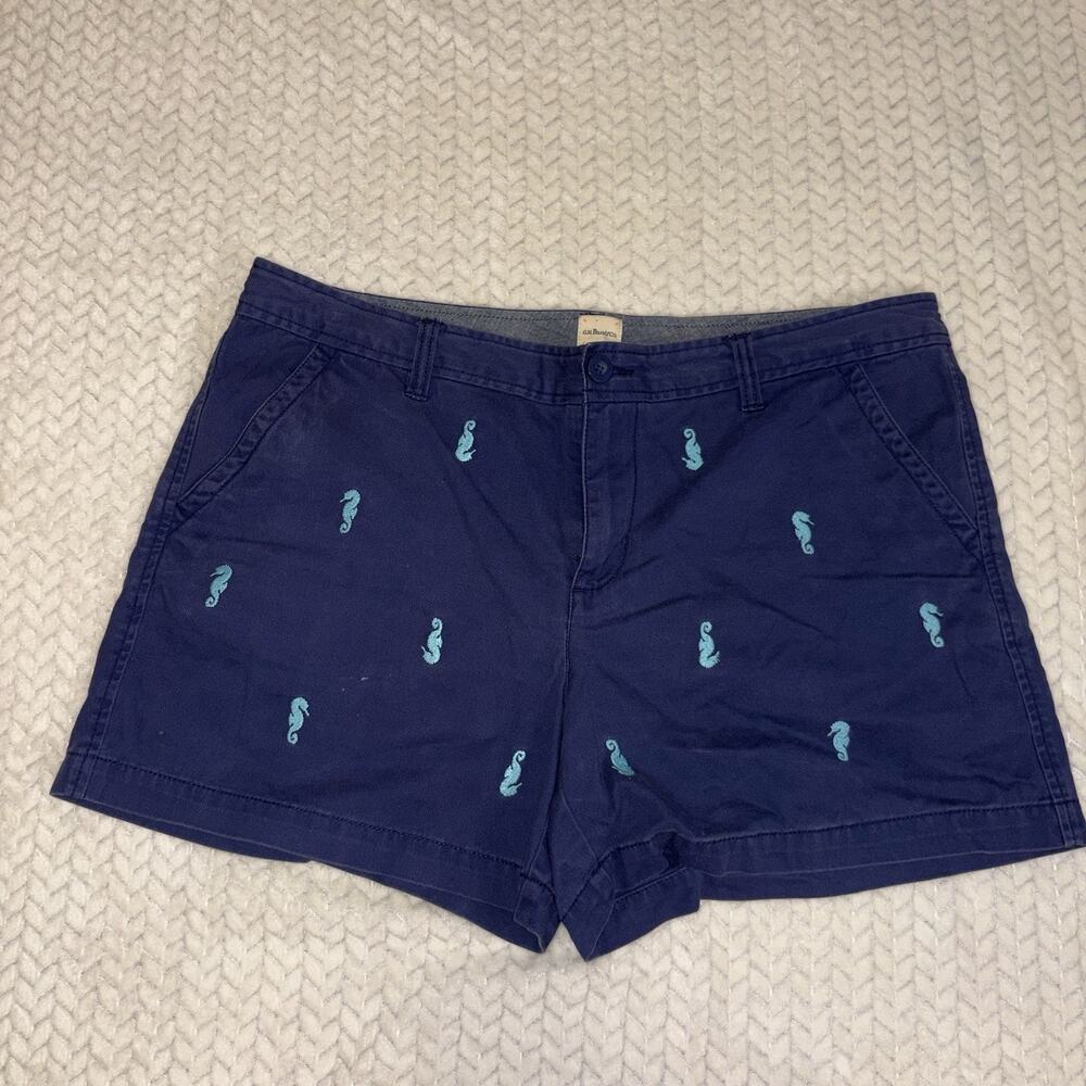 G.H. Bass Shorts Women’s 12 Blue Aqua Embroidered Seahorses Cotton Coastal Beach